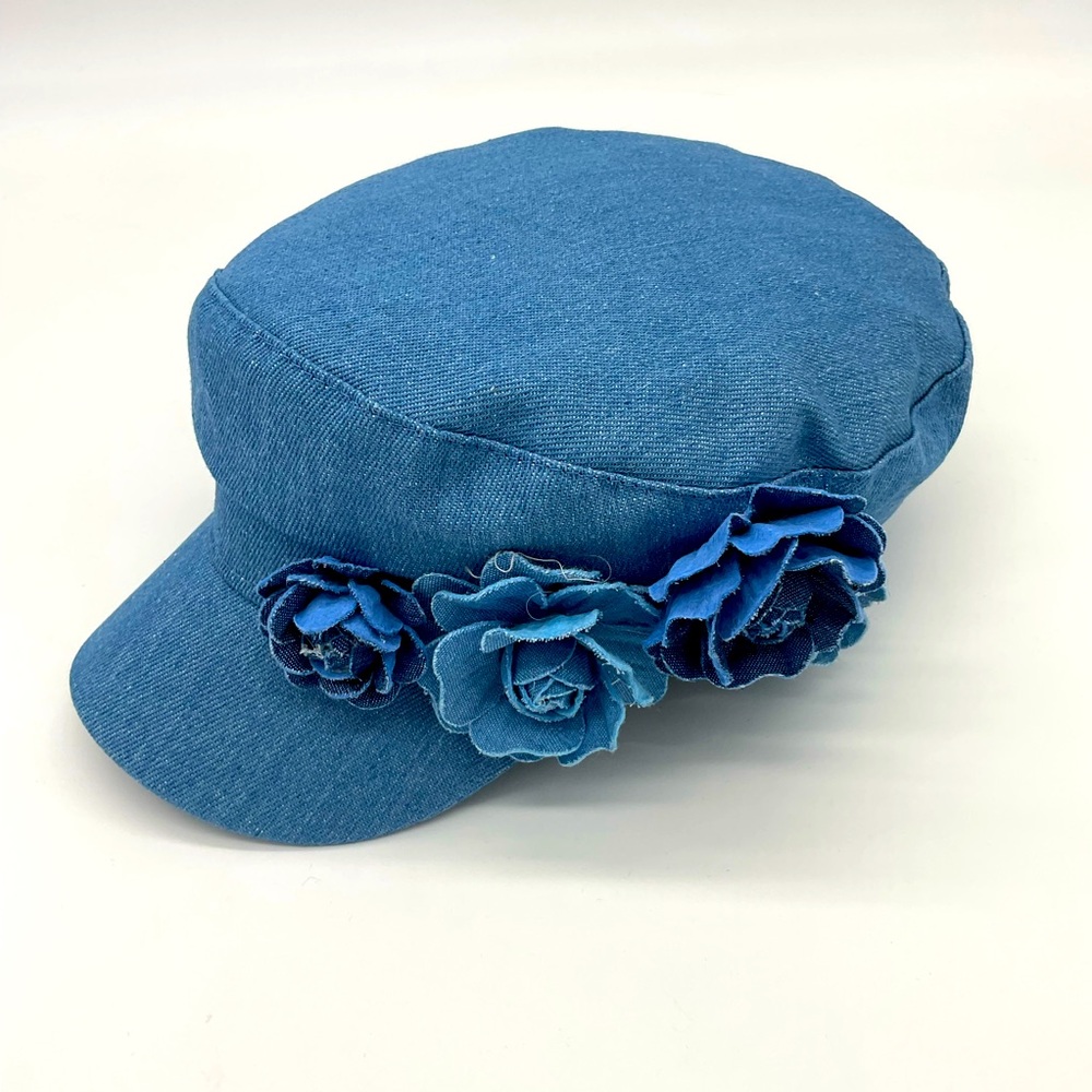 NWOT Blue Denim Cap with Floral Accents - Picture 2 of 6
